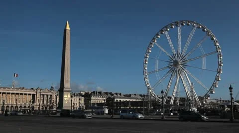 Place de la Concorde, Egyptian Obelisk, Ferris Wheel in Paris, France Stock Footage 10725024