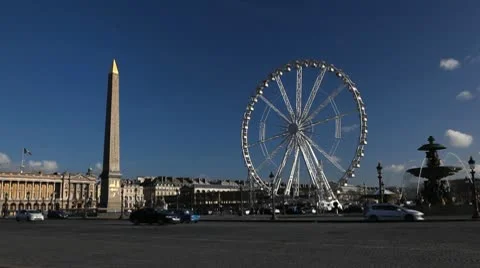 Place de la Concorde, Egyptian Obelisk, Ferris Wheel in Paris, France Stock Footage 10725111