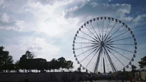 Place de la Concorde, Egyptian Obelisk, Ferris Wheel in Paris, France Stock Footage 76587165