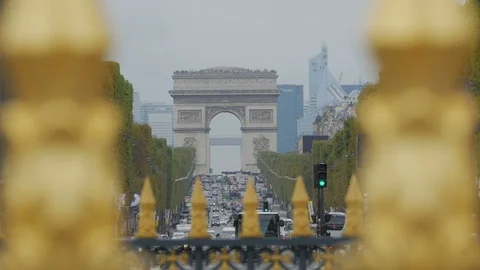 At Place de la Concorde looking down the The Avenue des Champs-Élysées Stock Footage 95211016