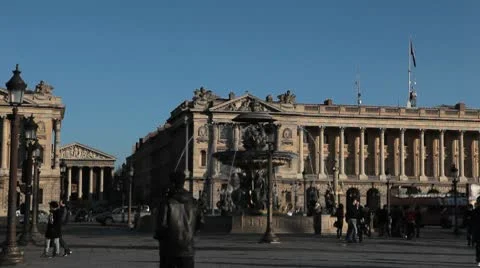 Place de la Concorde, Madeleine church, Fountain in Paris, France Stock Footage