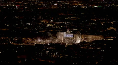 Place de la concorde at night seen from an aerial view Stock Footage