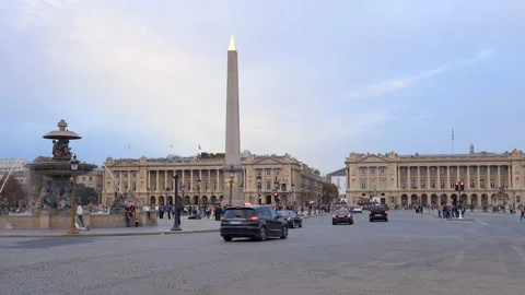 Place de la Concorde square with the Obelisk and the Fountain in Paris Stock Footage 231412577