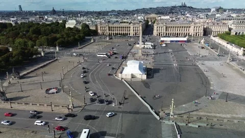 Place de la Concorde square in Paris, France. Aerial drone view Stock Footage 248405902