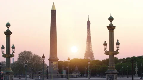 Place de la concorde at sunset, Paris Stock Footage 131250039