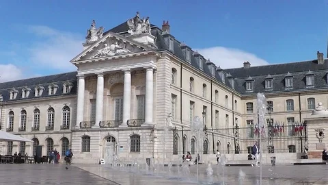 Place de la Liberation Dijon fountain square pedestrians Stock Footage 80764906