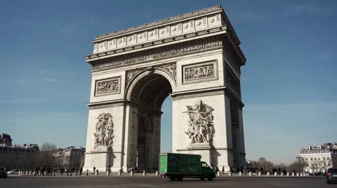 Place de l'Etoile with Arc de Triomphe monument, Paris - tilt down Stock Footage 47801048