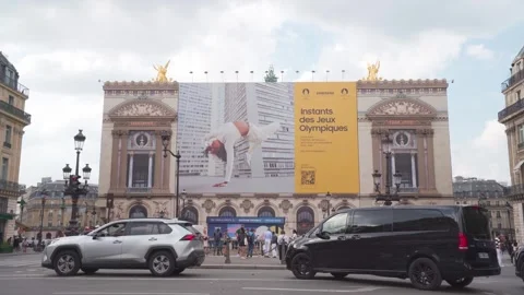 Place de L'Opera During 2024 Summer Olympic Games in Paris With Ad COver over Stock Footage 301284591