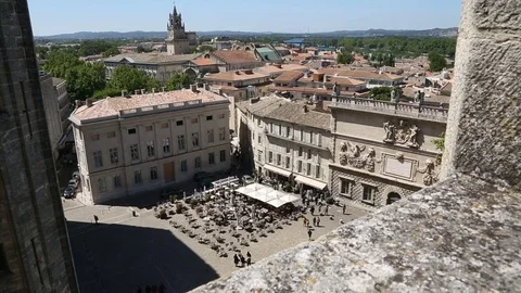Place du Palais in Avignon seen from the ramparts of the castle Stock Footage 75615384
