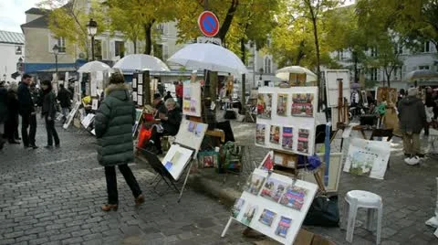 Place du tertre paris montmartre Stock Footage 14831153
