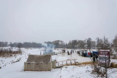 A place equipped for bathing on the Feast of the Epiphany 20.01.2018 in the v Stock Photos