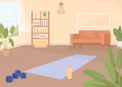 Place to exercise at home flat color vector illustration Illustrazione stock