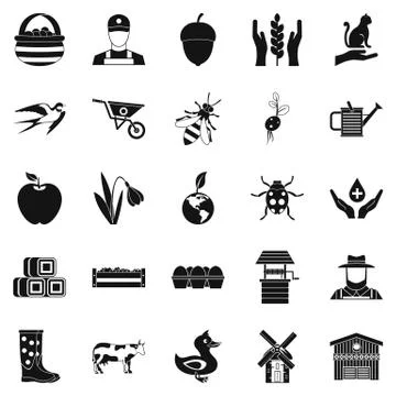 Place icons set, simple style Illustrazione stock