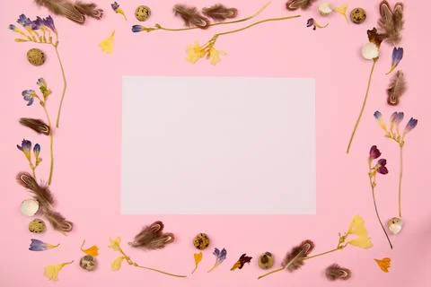 Place to insert on a pink background with Easter decor Stock Photos