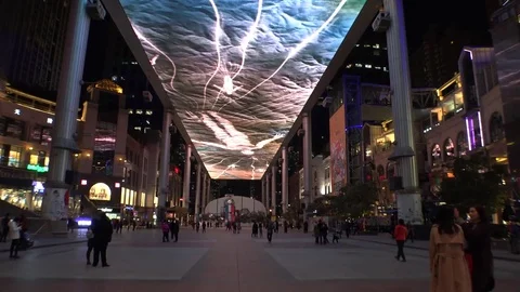 Place. largest and longest LCD screen in the world. Beijing China. Modern. Night Stock Footage 72675532