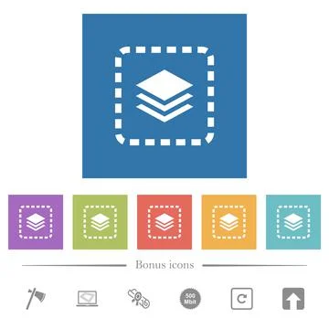 Place layer flat white icons in square backgrounds Illustrazione stock