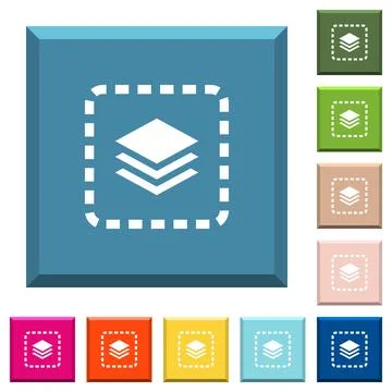 Place layer white icons on edged square buttons Illustrazione stock