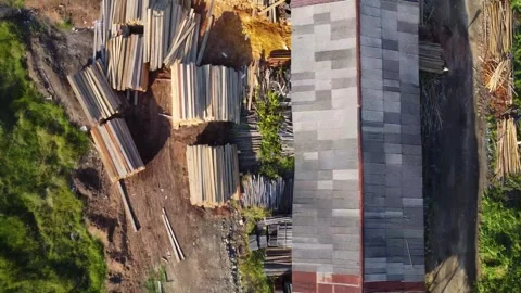 Place for making frames and wood for building houses Stock Footage 252072879