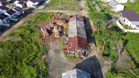 Place for making frames and wood for building houses Stock Footage 252078701