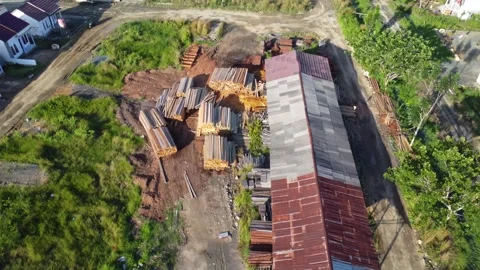 Place for making frames and wood for building houses Stock Footage 252078726