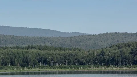 Place of meteorite fall. Chebarkul lake. Mountain forest. Panorama. Gray sky Video stock 73760688