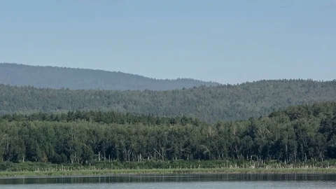 Place of meteorite fall. Chebarkul lake. Mountain forest. Panorama. Gray sky Video stock 73762771