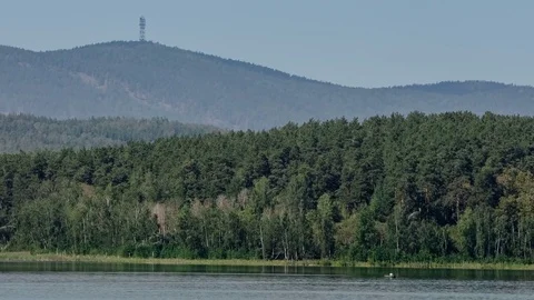 Place of meteorite fall. Chebarkul lake. Mountain forest. Panorama. Gray sky Stock-Footage 73764060