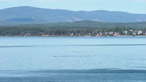 Place of meteorite fall. Chebarkul lake. Mountain forest. Panorama. Gray sky Stock Footage 73792262