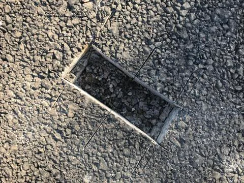 Place of sample of asphalt concrete coating. Kern Foto stock