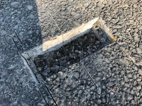 Place of sample of asphalt concrete coating. Kern Foto stock
