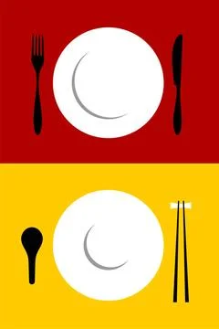 Place setting backgrounds on red and yellow Place setting backgrounds for ... Stock Photos