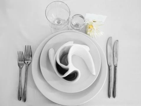 Place setting, directly above. 库存照片