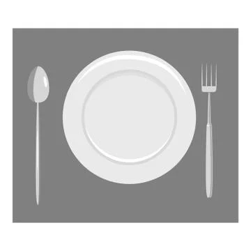 Place setting with empty dish fork and knife icon Illustrazione stock
