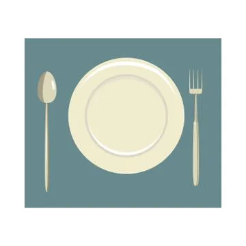 Place setting with empty dish fork and knife icon Stock Illustration