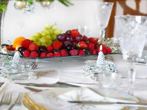 Place Setting with Fruit Tray Stock Photos
