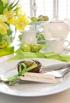 Place setting with place card set for easter Stock Photos