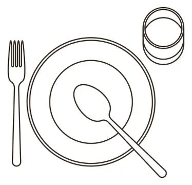 Place setting with plate, spoon, fork and glass Stock Illustration