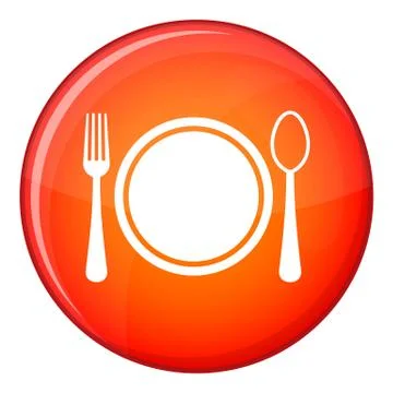 Place setting with plate,spoon and fork icon, flat style Stock Illustration