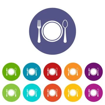 Place setting with plate,spoon and fork set icons Stock Illustration