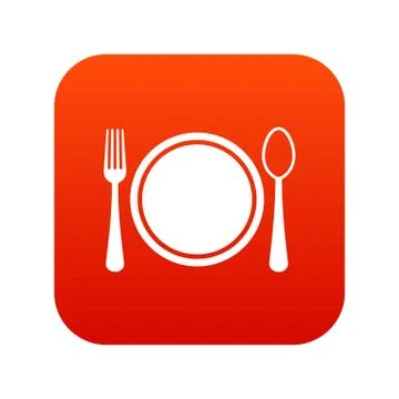 Place setting with plate,spoon and fork icon digital red Stock Illustration