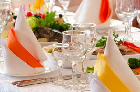 Place setting at restaurant Stock Photos