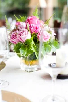 Place setting on a table at a wedding reception Stock Photos