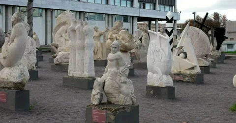 The place of storage of historical artifacts, the fair white stone sculpture Stock Footage 68734701