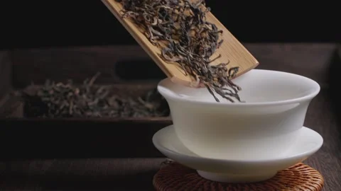 Place the tea leaves in the teacup Stock Footage 234509716