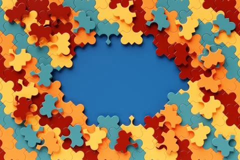 Place for text around a frame of voluminous multi-colored puzzles. Business c Stock Illustration