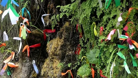 A place where by tradition people tie ribbons for luck Stock Footage