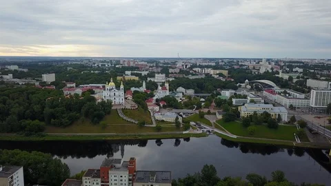 The place where the Vitba River flows into the Western Dvina River. City Vitebsk Stock Footage 100971186