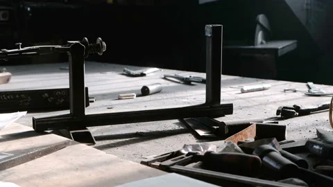 Place to work in a locksmith workshop. Video stock 86889126