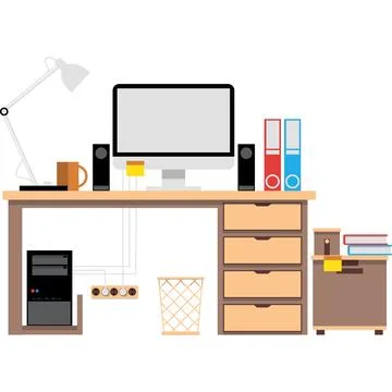 Place of work office table desk vector icon Stock Illustration