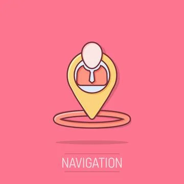 Placement icon in comic style. People pin vector cartoon illustration on wh.. Stock Illustration